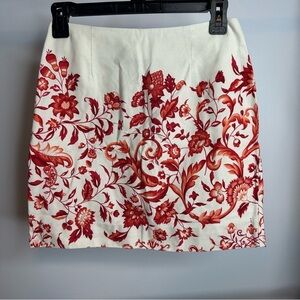 Talbots Skirt Womens Sz 2 Petites Orange Floral Cream Pencil Career